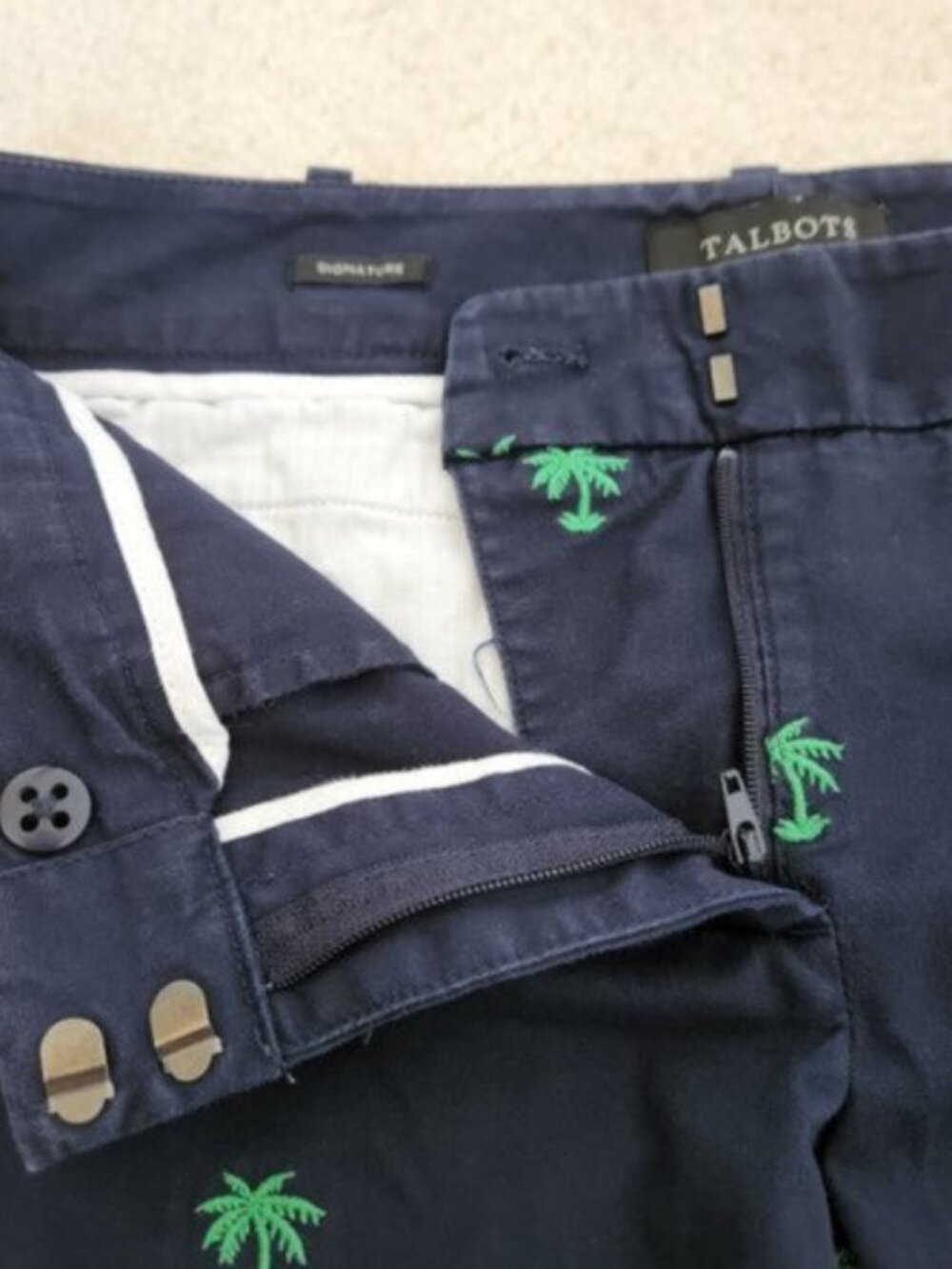 Talbots Navy Palm Tree Capri Cropped Pant Size 6P - Picture 2 of 8